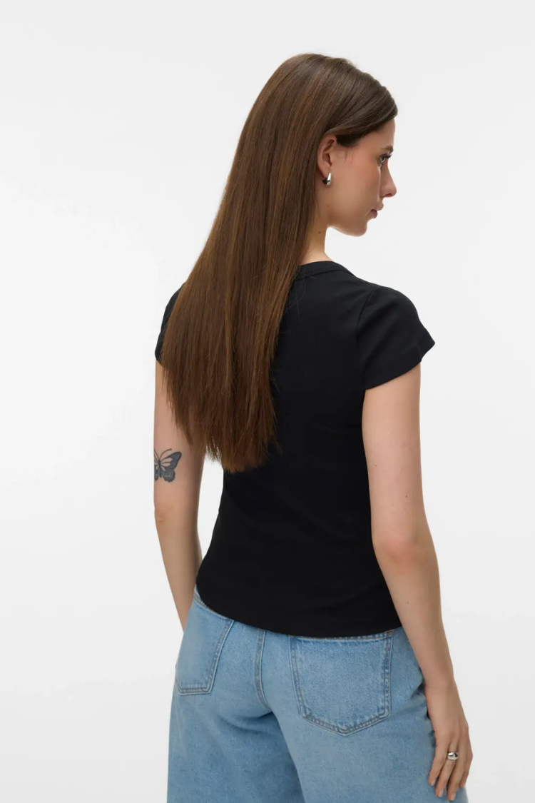 Chloe U-Neck Ribbed Tee | Black