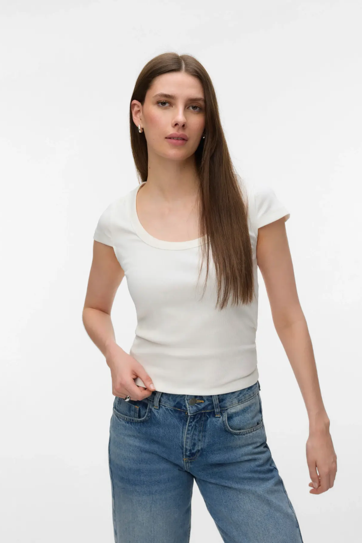 Chloe U-Neck Ribbed Tee | White