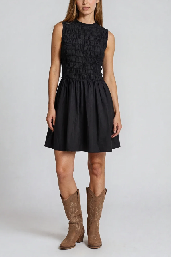 Prim | Structured Sleeveless Ruched Mini Cocktail Dress In Black