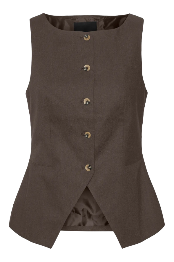 Pam Linen Tailored Vest | Chocoate