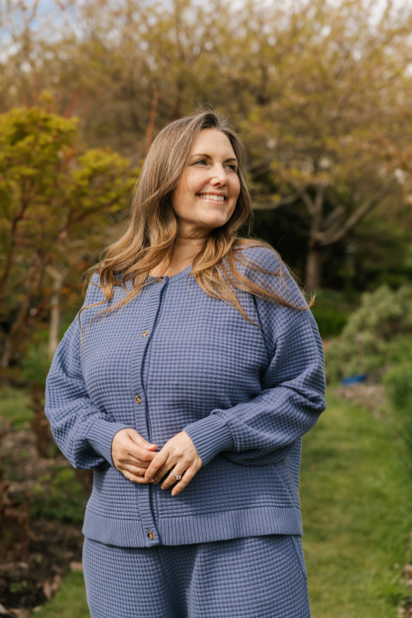 Megan Waffle Cardigan | Slate Blue