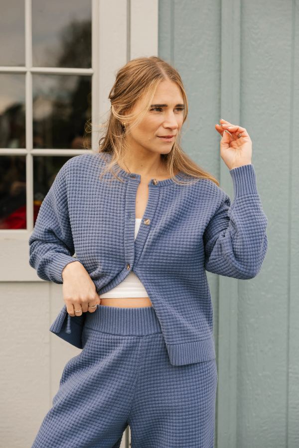 Megan Waffle Cardigan | Slate Blue