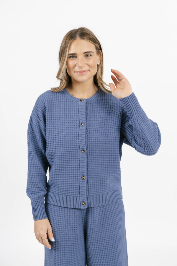 Megan Waffle Cardigan | Slate Blue