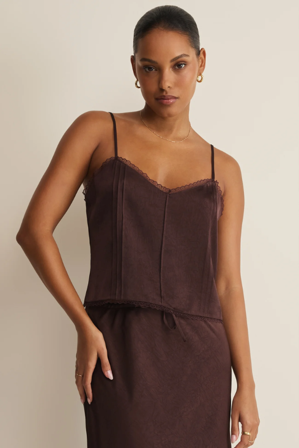 Viva Satin Tank | Chocolate Cherry