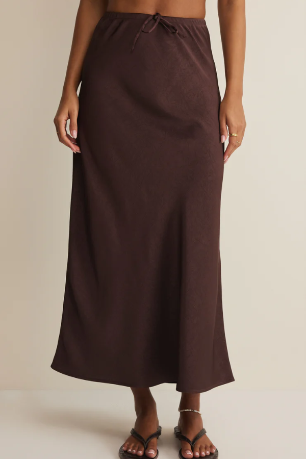 Viva Satin Midi Skirt | Chocolate Cherry