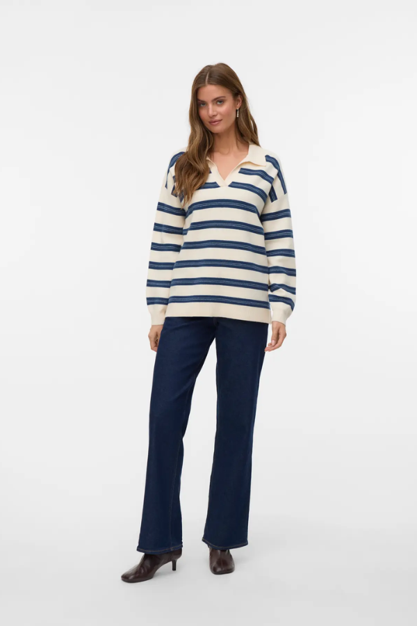 Navy Stripe Polo Pullover