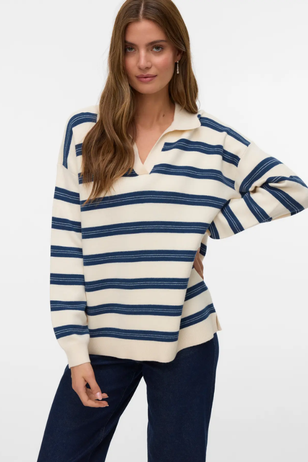 Navy Stripe Polo Pullover