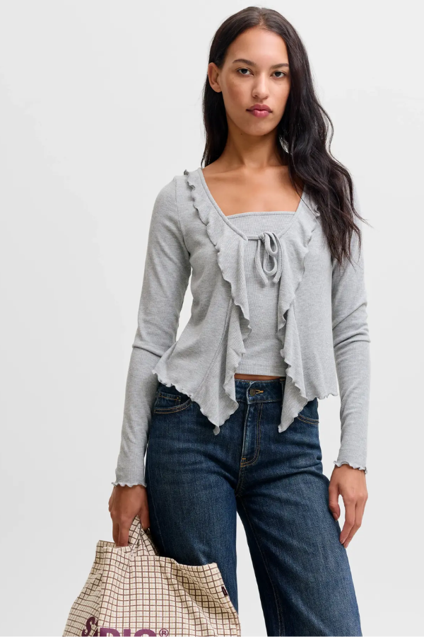 Ribbed Bow Long Sleeve | Grey