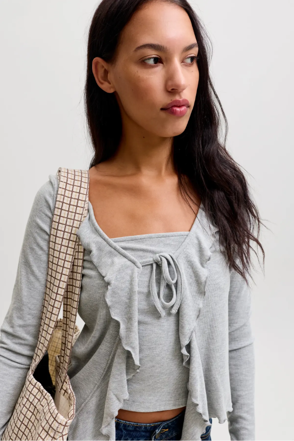 Ribbed Bow Long Sleeve | Grey