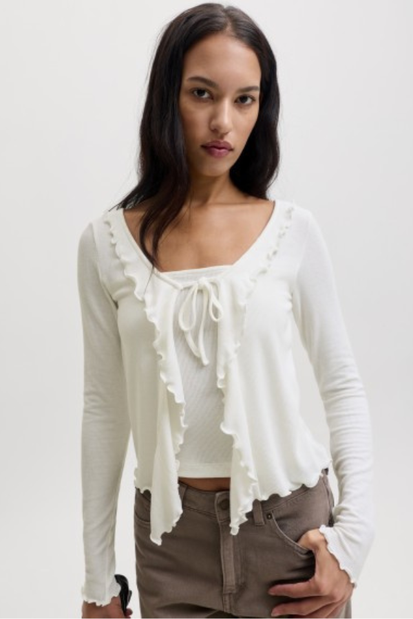 Ribbed Bow Long Sleeve | Cloud Dancer