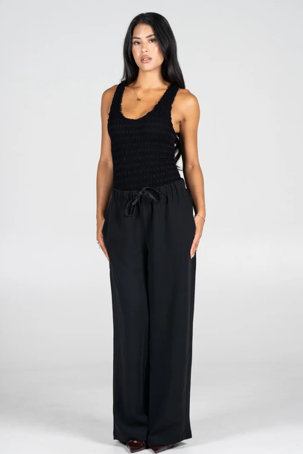 Tie Front Wide Leg Pant | Black