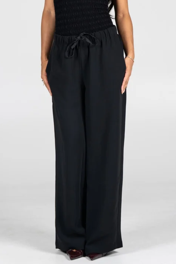 Tie Front Wide Leg Pant | Black