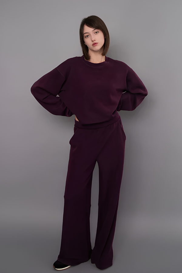Beatrice Mineral Wash Scuba Pullover | Deep Plum