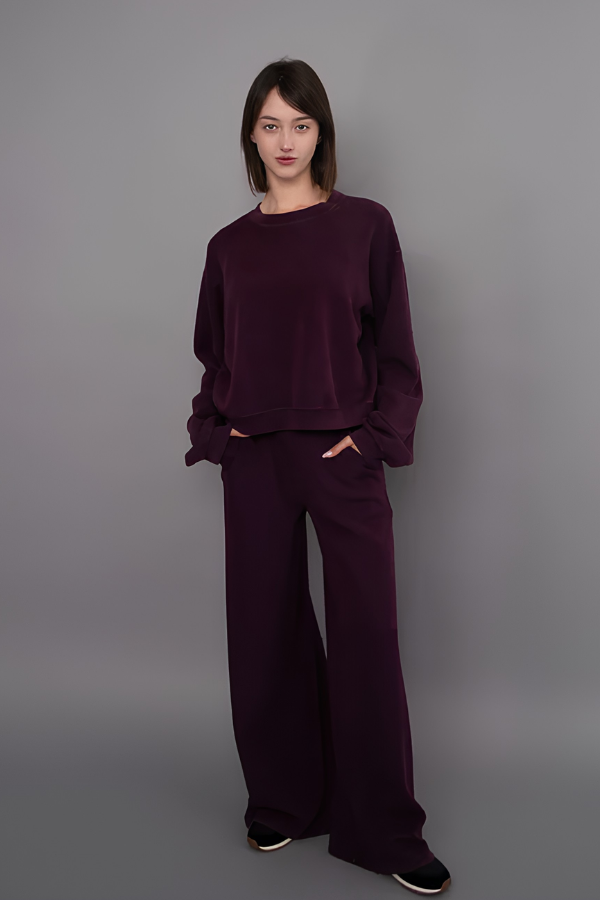 Beatrice Mineral Wash Scuba Pullover | Deep Plum