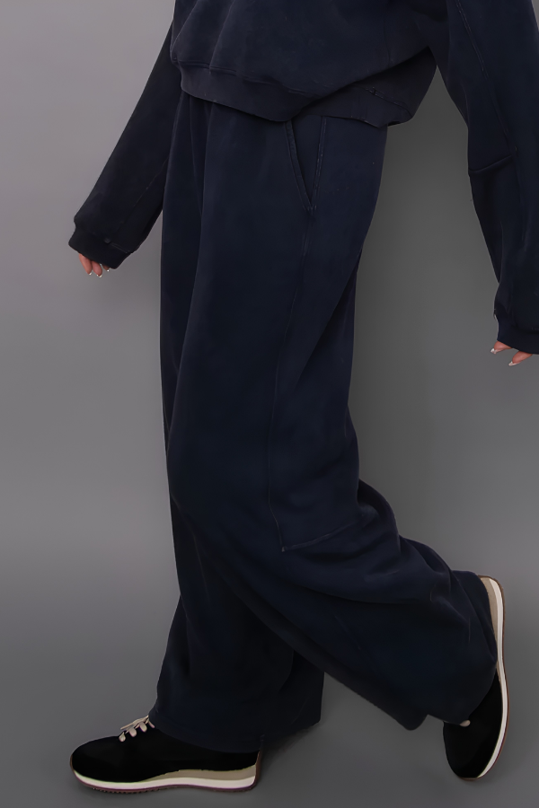 Phyllis Mineral Wash Scuba Wide Leg Pant | True Navy