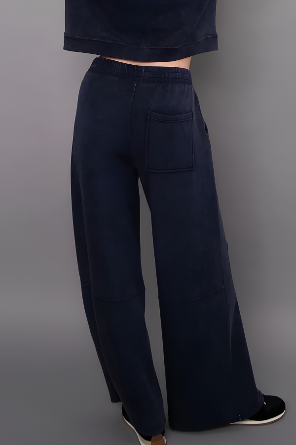 Phyllis Mineral Wash Scuba Wide Leg Pant | True Navy