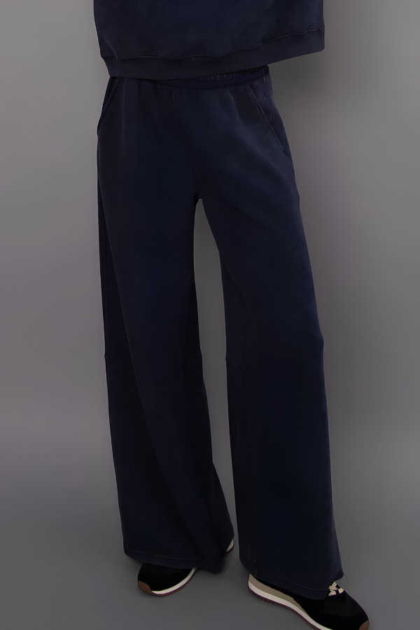 Phyllis Mineral Wash Scuba Wide Leg Pant | True Navy