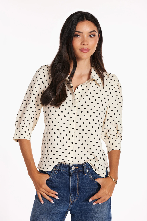 Cate Ruched Polkadot Sleeve Top