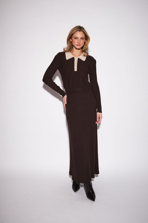 Gisele Dark Chocolate Ribbed Polo