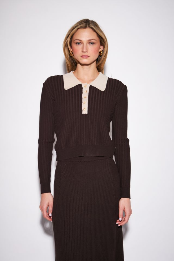 Gisele Dark Chocolate Ribbed Polo
