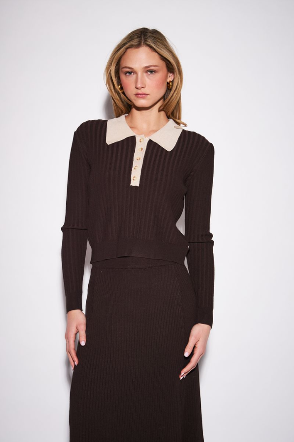 Gisele Dark Chocolate Ribbed Polo