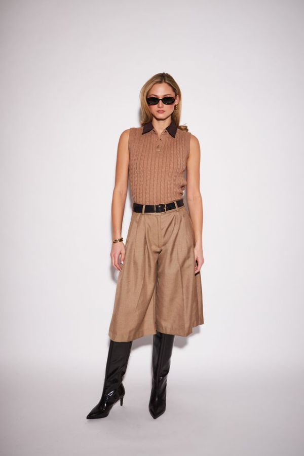 Conrad Cable Knit Corduroy Sleeveless Polo
