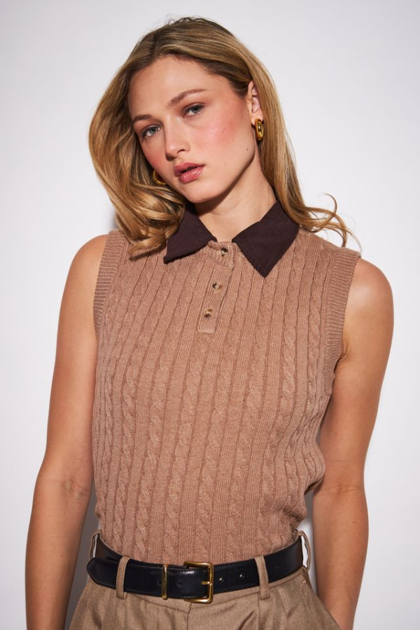 Conrad Cable Knit Corduroy Sleeveless Polo