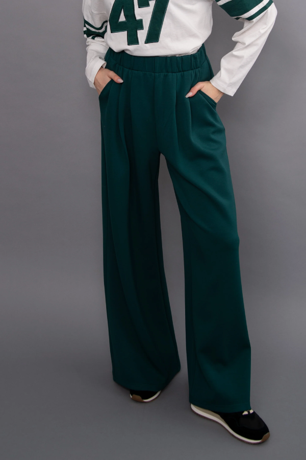 Soft Knit Scuba Wide Leg Pant | Dark Green