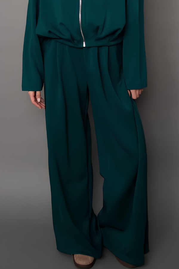 Soft Knit Scuba Wide Leg Pant | Dark Green