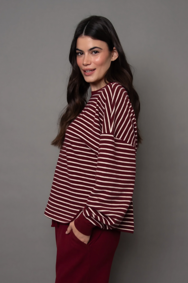 Colbert Stripe Waffle Knit Long Sleeve