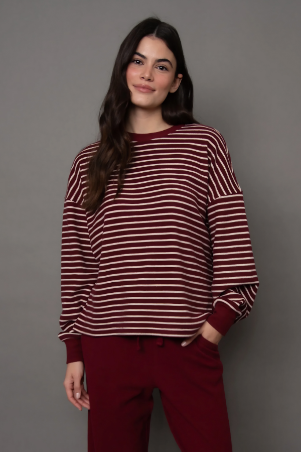 Colbert Stripe Waffle Knit Long Sleeve