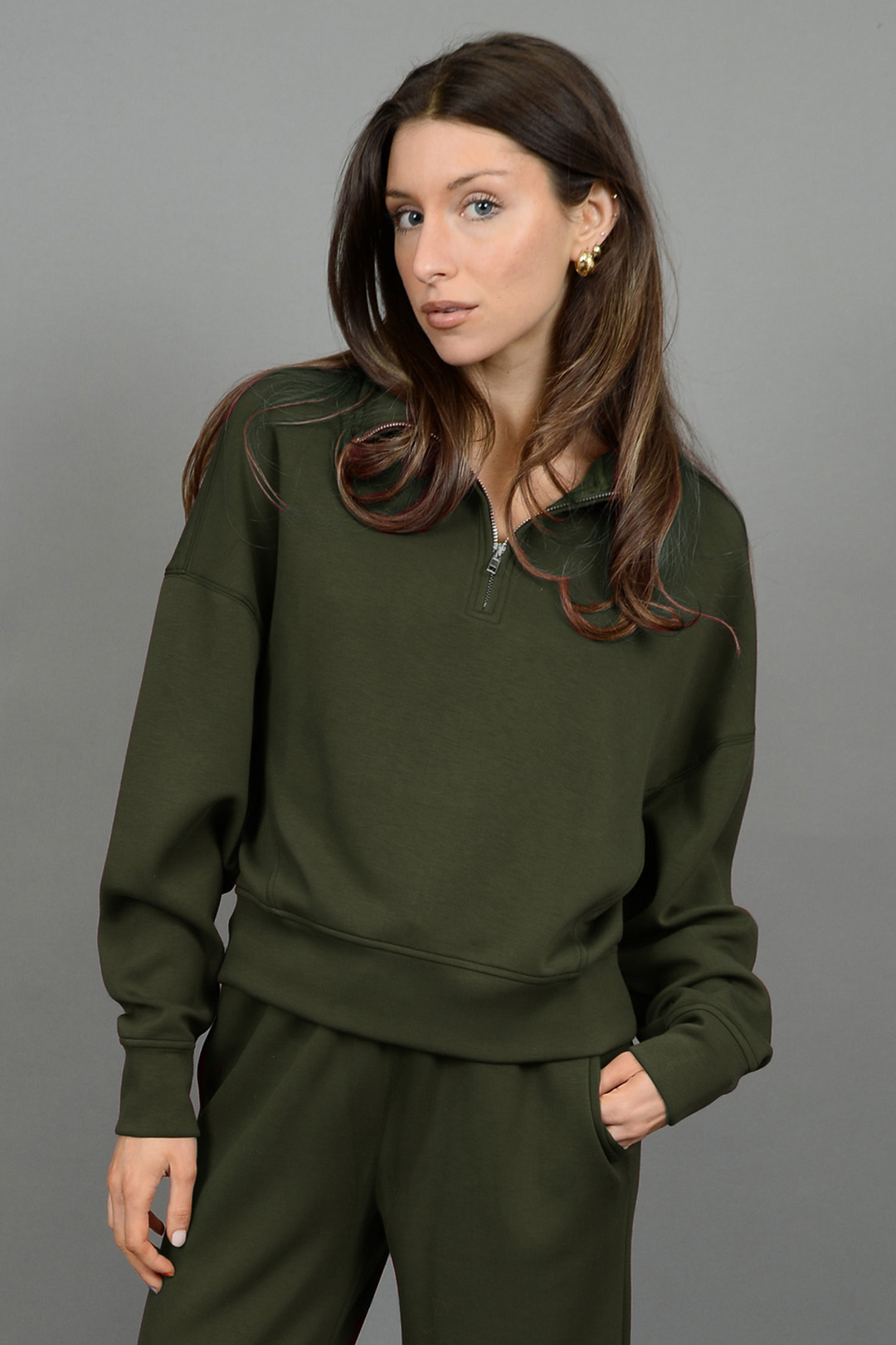 Mailyn Soft Knit Half Zip | Olive